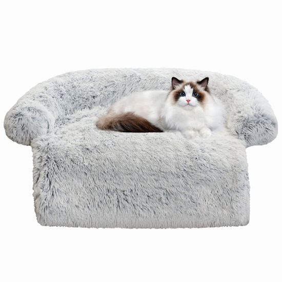 Picture of Calming Dog Bed Fluffy Plush Dog Mat for Furniture Protector with Removable Washable Cover for Large Medium Small Dogs and Cats (XS (31"x23.5"x5"), Light Grey)