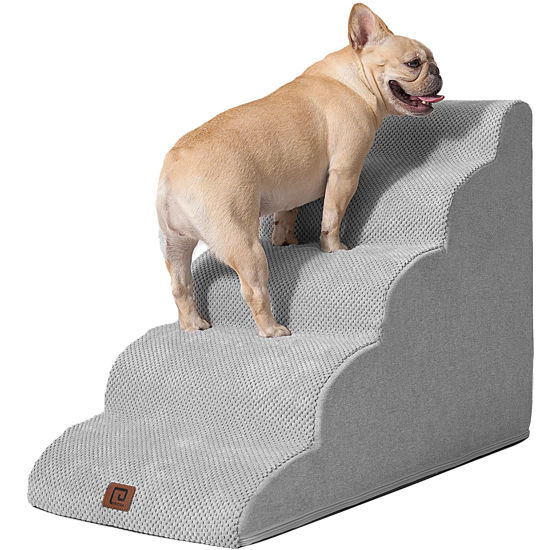 Picture of EHEYCIGA Curved Dog Stairs Ramp for High Beds 22.6" H, 5-Step Dog Steps for Small Dogs and Cats, Pet Stairs for High Bed Climbing, Non-Slip Balanced Pet Step Indoor, Light Grey