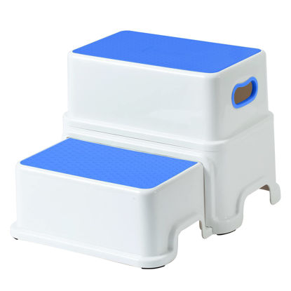 Picture of Victostar 2 Step Stool for Kids, Anti-Slip Sturdy Toddler Two Step Stool for Toilet Potty Training, Bathroom,Kitchen (Blue)