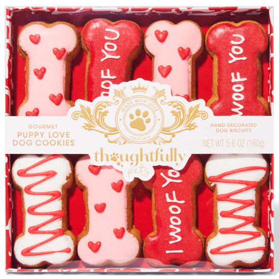 Picture of Thoughtfully Pets, Puppy Love Gourmet Dog Cookie Gift Set, Ginger Flavored Crunchy Dog Treats in Bone Shapes, Great for Dog Valentine's Day, Set of 8