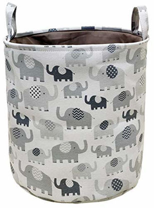 Picture of 19.7 Inches Large Laundry Basket Waterproof Round Cotton Linen Collapsible Storage bin with Handles for Hamper,Kids Room,Toy Storage (Thick elephant)
