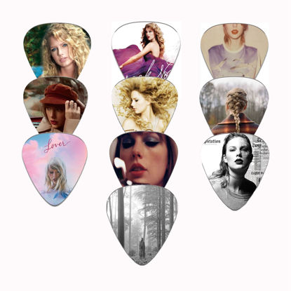Picture of 10Pcs Guitar Pick 0.71mm Music Album Cover Guitar Pick ，Folklore，Lover，Red，Reputation，Evermore，Speak Now Fans Gift (1.02×1.18 in)