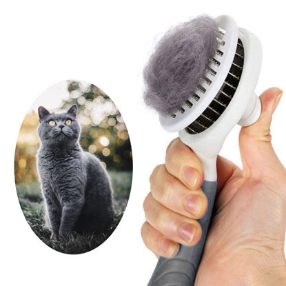 Picture of Cat Self Cleaning Slicker Brush, Pets Skin Friendly Cat Brush for Dogs Cats Grooming Brush Tool Easy to Remove Loose Undercoat, Mats Tangled Hair Slicker Massage Cats Dogs Brush - Upgraded