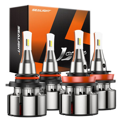 Picture of SEALIGHT 9005/HB3 H11/H8/H9 Light Bulbs Combo, 48000LM Super Bright 9005 Hi H11 Lo Beam Light Bulb, 6000K Cool White L2 H11 Bulb, 9005 Powersports Accessory Fog Light with Fan, Plug-N-Play, Pack of 4