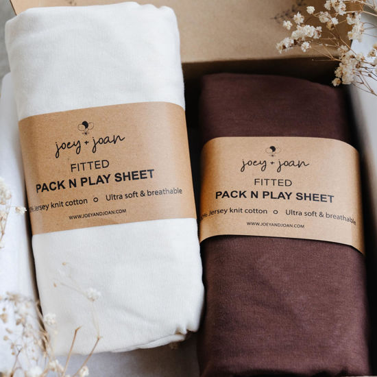 Picture of Pack and Play Sheets Fitted - Compatible with Graco Pack n Play Playard Crib and Other 27 x 39 Inch Playpen Mattress - Snuggly Soft 100% Jersey Cotton - Cream + Brown - 2 Pack