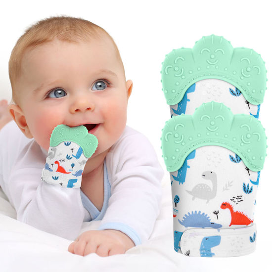 Picture of 2Pack Silicone Teething Mitt, Soothing Infant Teething Mitten Pain Relief, Prevent Scratches Glove, Safe Silicone Teething Toys for 0-12 Months