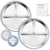 Picture of Bakpoco Stainless Steel Toddler Plate with Suction, 9” Divided Plates with Removable Silicone Sleeves for Kids, Non Toxic & BPA Free | Non Slip | Unbreakable Baby Snack Dishes Set of 2, Blue & Gray