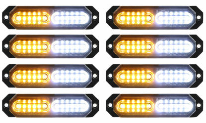 Picture of ASPL 8pcs Sync Feature Ultra Slim 12-LED Surface Mount Flashing Strobe Lights for Truck Car Vehicle LED Mini Grille Light Head Emergency Beacon Hazard Warning lights (Amber/White)