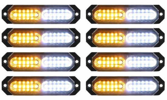 Picture of ASPL 8pcs Sync Feature Ultra Slim 12-LED Surface Mount Flashing Strobe Lights for Truck Car Vehicle LED Mini Grille Light Head Emergency Beacon Hazard Warning lights (Amber/White)