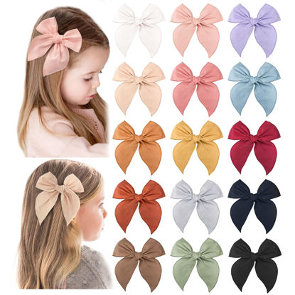 Picture of Niceye Pack of 15 Fable Girls Hair Bows Cotton Linen Alligator Hair Clips or Little Girls Toddlers Kids Neutral Handmade Hair Accessories - 4.5” bow