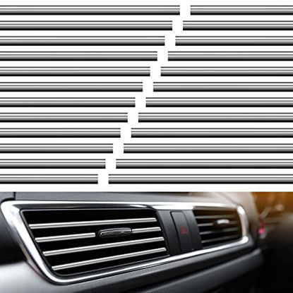 Picture of 20 Pieces Car Vent Outlet Trim Car Interior Moulding Trim Car Air Conditioner Vent Outlet Trim Chrome PVC Car Interior Trim Vent Outlet Trim Decoration Strip for All Straight Air Vent Outlet (Silver)