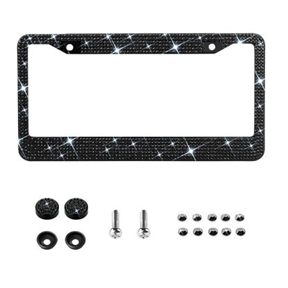 Picture of Bling License Plate Frame for Women,Sparkle Crystal Bedazzled Rhinestone License Plate Frames with 1400pcs Rhinestones, Handcrafted Crystal Premium Stainless Steel Frame with Screw Caps (Black)