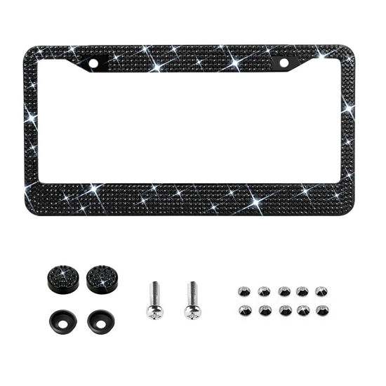 Picture of Bling License Plate Frame for Women,Sparkle Crystal Bedazzled Rhinestone License Plate Frames with 1400pcs Rhinestones, Handcrafted Crystal Premium Stainless Steel Frame with Screw Caps (Black)