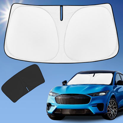 Picture of Sun Shade Sunshade for 2025 Ford Mustang Mach-E Windshield Cover, 4-Layer Front Window Shade Custom fit Mach-E 2021-2024 Sun Visor 240T Retractable Shield Shade Blocks UV Rays Cooler Car Accessories
