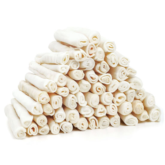 Picture of MON2SUN Dog Rawhide Rolls Twist Sticks 6.5 Inch Dog Chew Treats Natural Flavor 60 Count for Puppy and Small Dogs