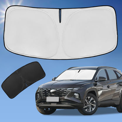 Picture of Sun Shade Sunshade for 2025 Hyundai Tucson Windshield Cover,4-Layer Front Window Shade Custom fit Tucson 2022-2024 2025 Sun Visor 240T Retractable Shade Blocks UV Rays Cooler Car Accessories