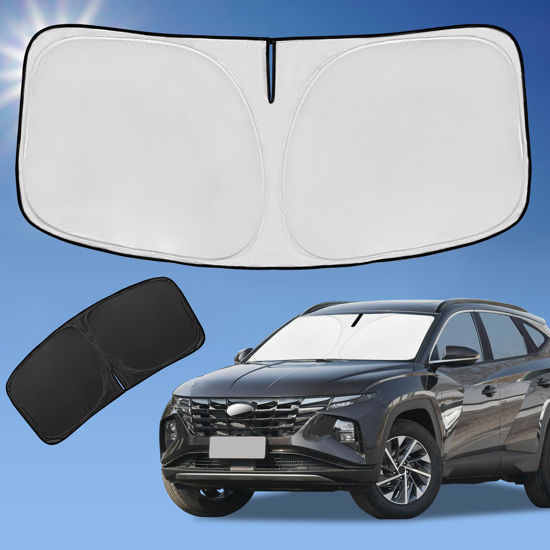 Picture of Sun Shade Sunshade for 2025 Hyundai Tucson Windshield Cover,4-Layer Front Window Shade Custom fit Tucson 2022-2024 2025 Sun Visor 240T Retractable Shade Blocks UV Rays Cooler Car Accessories