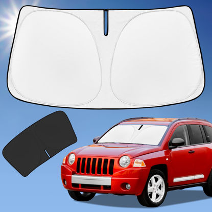 Picture of Sun Shade Sunshade for Jeep Compass Windshield Cover, 4-Layer Front Window Shade Custom fit Compass 2007-2016 Sun Visor 240T Retractable Shade Shield Blocks UV Rays Cooler Car Accessories