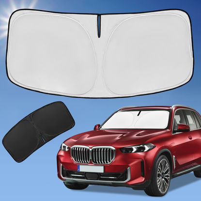Picture of Sun Shade Sunshade for 2025 BMW X5 Windshield Cover, 4-Layer Front Window Shade Custom fit BMW X5 M Sport xLine SUV 2019-2024 Sun Visor 240T Retractable Shield Shade Blocks UV Rays Car Accessories