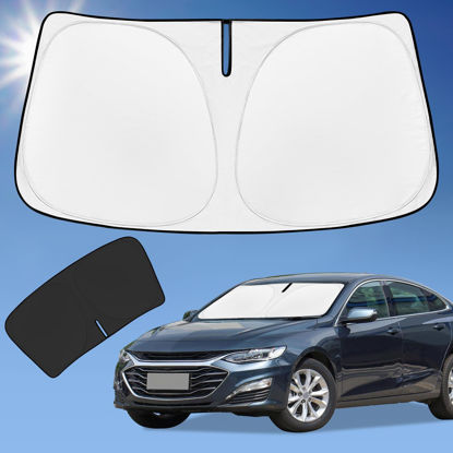 Picture of Sun Shade Sunshade for Chevrolet Malibu Windshield Cover, 4-Layer Front Window Shade Custom fit Chevy Malibu 2016-2024 2025 Sun Visor 240T Retractable Shade Blocks UV Rays Cooler Car Accessories