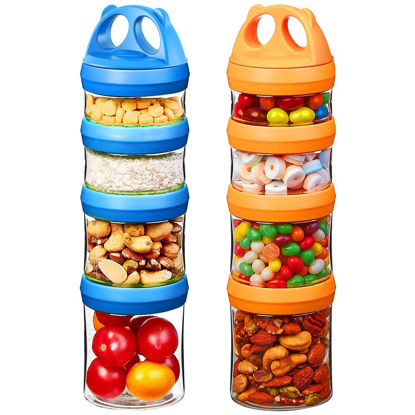 Picture of SELEWARE Portable Stackable Food Storage Containers for Snacks Formula Powder and Drinks Twist Lock System Airtight Leak-proof BPA and Phthalate Free Blue and Orange