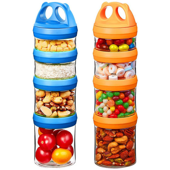 Picture of SELEWARE Portable Stackable Food Storage Containers for Snacks Formula Powder and Drinks Twist Lock System Airtight Leak-proof BPA and Phthalate Free Blue and Orange