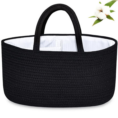 Picture of ABenkle Baby Diaper Caddy, Nursery Storage Bin and Car Organizer for Diapers Wipes, Cotton Rope Basket Changing Table Caddy