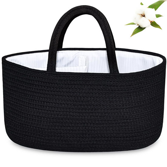 Picture of ABenkle Baby Diaper Caddy, Nursery Storage Bin and Car Organizer for Diapers Wipes, Cotton Rope Basket Changing Table Caddy