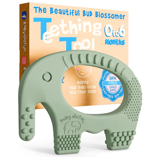 Picture of Teething Toys for Babies Age 0 to 6 Months - Baby Elefun 5X Pain Relief Smart Teether - Zero Developmental Delay Silicone Baby Teething Toy Ring - Cute Infant Shower Gift Chew Toy for Babies