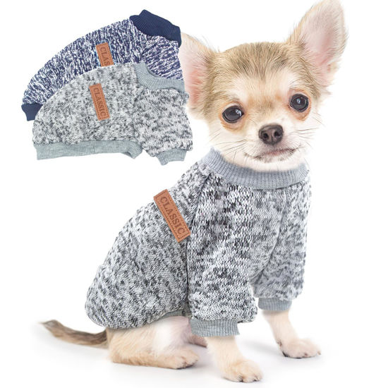 Picture of 2 Pieces Dog Sweaters for Small Dogs Fall Dog Clothes Female Winter Fleece Puppy Sweaters Warm Outfit Pet Small Dog Sweater for Boy Girl Dogs Yorkie, Chihuahua, Bulldog, Dachshund, Pug, X-Large