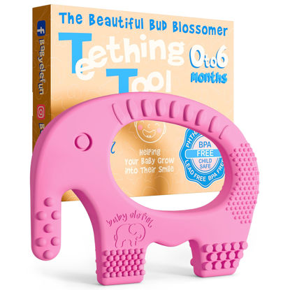 Picture of Cute Baby Gifts for Girls and Baby Shower Gifts - Baby Elefun Teething Toys for Babies Age 0 to 6 Months - 5X Pain Relief Smart Teether, Zero Developmental Delay Pink Silicone Teething Toy for Infants