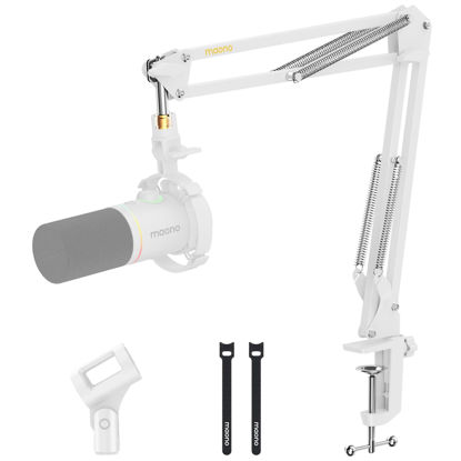 Picture of MAONO Boom Arm Microphone Stand: Adjustable Metal Suspension Mic Boom Arm for Podcasting Gaming Streaming Recording,with Desk Clamp and 3/8" to 5/8" Screw Adapter-Max Load 1KG BA20 White