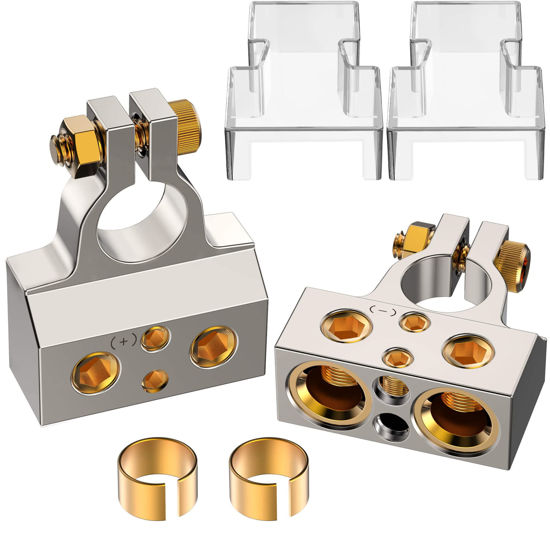 Picture of SUNMORN Battery Terminal Connectors, 0/2/4/6/8/10 AWG Battery Terminals, Heavy Duty Car Battery Terminal, Top Post Multiple Battery Terminal (Silver)