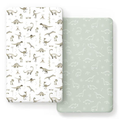 Picture of GRSSDER Stretch Ultra Soft Jersey Knit Fitted Crib Sheets Set 2 Pack，Fit All Standard Crib Mattress Pads Safe and Snug, Crib Fitted Sheet for Baby, Dinosaur