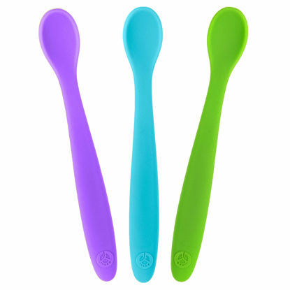 Picture of WeeSprout Silicone Baby Spoons - First Stage Infant Feeding Utensils With Soft-Tip, Bendable Kitchenware for Parent & Self-Feeding, Ultra-Durable, Dishwasher Safe, Travel Case, Set of 3