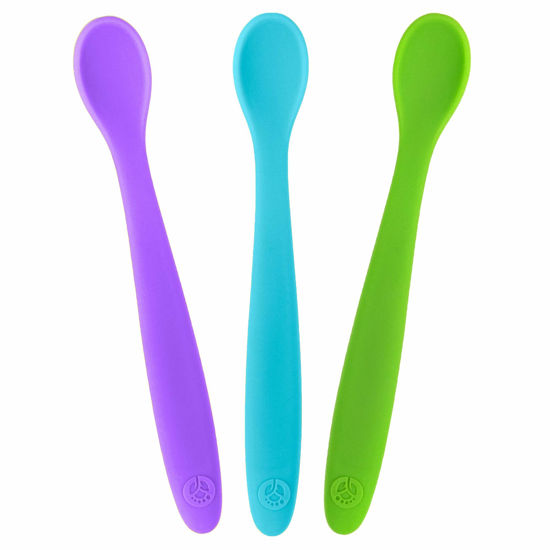 Picture of WeeSprout Silicone Baby Spoons - First Stage Infant Feeding Utensils With Soft-Tip, Bendable Kitchenware for Parent & Self-Feeding, Ultra-Durable, Dishwasher Safe, Travel Case, Set of 3
