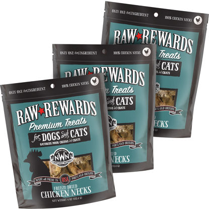 Picture of Northwest Naturals Raw Rewards Freeze-Dried Chicken Neck Treats for Dogs and Cats - Bite-Sized Pieces - Healthy, 1 Ingredient, Human Grade Pet Food, All Natural - 4 Oz (Pack of 3)