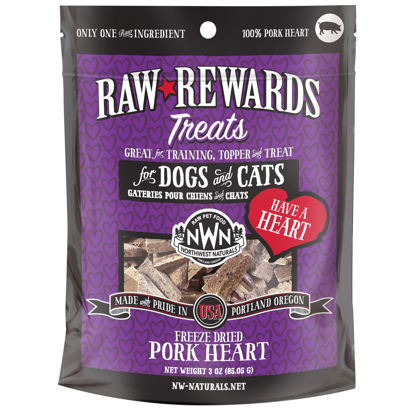 Picture of Northwest Naturals Raw Rewards Freeze-Dried Pork Heart Treats for Dogs and Cats - Bite-Sized Pieces - Healthy, 1 Ingredient, Human Grade Pet Food, All Natural - 3 Oz (Pack of 3)