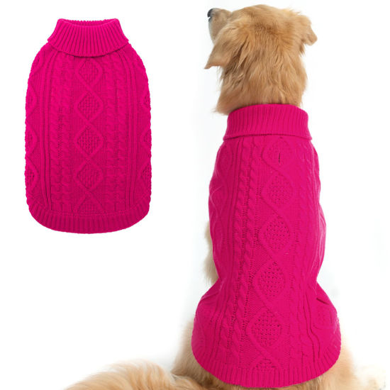 Picture of BINGPET Thermal Knitted Dog Sweater for Small Medium Large Dogs,Winter Dog Cat Coat Warm Sweartershirts Outfits,Classic Cable Knit Turtleneck Pullover Dog Jumper Coat Warm Sweartershirts(Rosered,L)