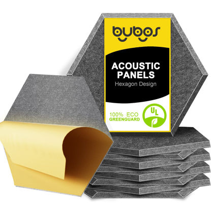 Picture of BUBOS Self adhesive Hexagon Acoustic Panels Sound Absorbing Panels,14 X 13 X 0.4 Inches Soundproof Wall Panels For Recording Studio,Office&Door,12Pack (Dark Grey)