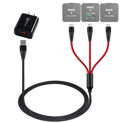 Picture of USB C Charging Cable for Rode Wireless Go 2 / ii Microphone System, 3-in-1 Type-C 3A Charger Cord with 18W Fast-Charge Power Adapter, 4ft Long