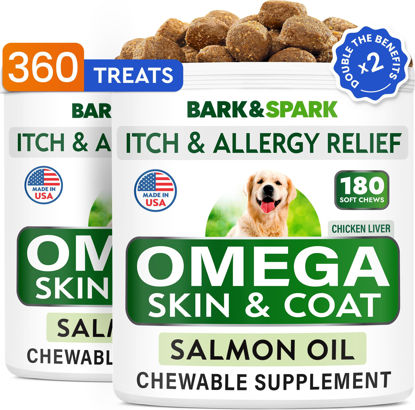 Picture of BARK&Spark (Pack of 2) Omega 3 for Dogs - 360 Fish Oil Chews for Dog Shedding, Skin Allergy, Itch Relief, Hot Spots Treatment - Joint Health - Skin & Coat Supplement - EPA&DHA Fatty Acids