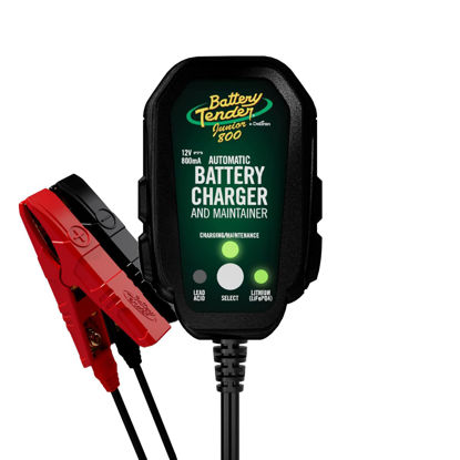 Picture of Battery Tender Junior 12V, 800mA Battery Charger and Maintainer for Lead Acid and Lithium Batteries - Switchable Battery Charger for Powersports - 022-0199-DL-WH