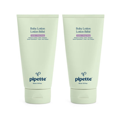 Picture of Pipette Baby Lotion - New & Improved Formula, Hydration & Natural Moisture of Baby's Delicate Skin, Renewable Plant-Derived Squalane, Vanilla + Ylang Ylang Aroma, 5.7 fl oz (Pack of 2)