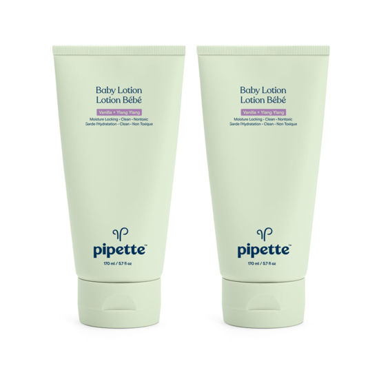 Picture of Pipette Baby Lotion - New & Improved Formula, Hydration & Natural Moisture of Baby's Delicate Skin, Renewable Plant-Derived Squalane, Vanilla + Ylang Ylang Aroma, 5.7 fl oz (Pack of 2)