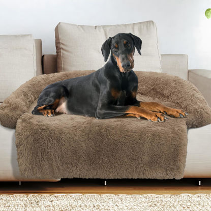 Picture of GGIB Calming Dog Bed Fluffy Plush Dog Mat for Furniture Protector with Removable Washable Cover for Large Medium Small Dogs and Cats (Extra Extra Large, Camel)