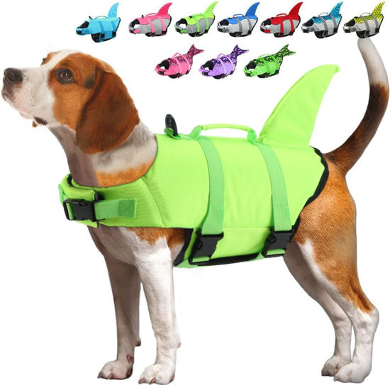 Picture of EMUST Dog Life Vests, Dog Floats for Swimming, Boat, Pool, Ripstop Dog Life Jacket with High Buoyancy and Lift Handle for Small and Medium Breeds, (M,SolidGreen)