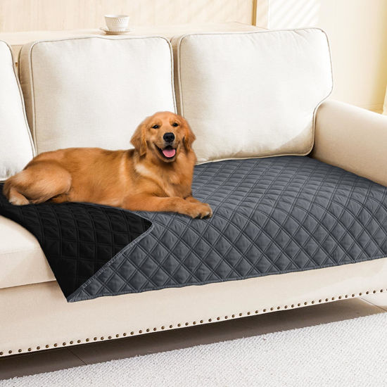 Picture of Smiry Waterproof Dog Blanket, Reversible Dog Bed Cover Pet Blanket, Soft Pet Couch Covers for Sofa Washable, Bed Couch Sofa Furniture Protector for Puppy Cat Kids (30"x70", Dark Grey/Black)