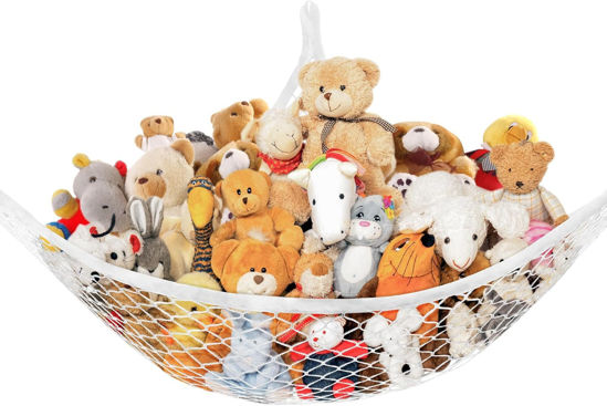 Picture of Stuffed Animal Net Hammock for Plushie Toys, Stuffed Animal Hammock Corner for Kids' Room Decor, Ideas for Organizing Stuffy Collection, 1 Pack, White