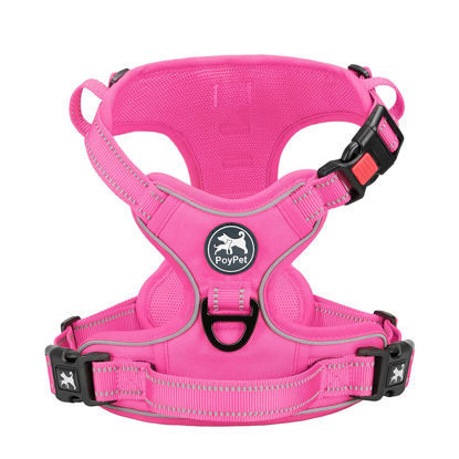 Picture of PoyPet No Pull Dog Harness, No Choke Reflective Dog Vest, Adjustable Pet Harnesses with Easy Control Padded Handle for Small Medium Large Dogs(Pink Matching Trim,XL)